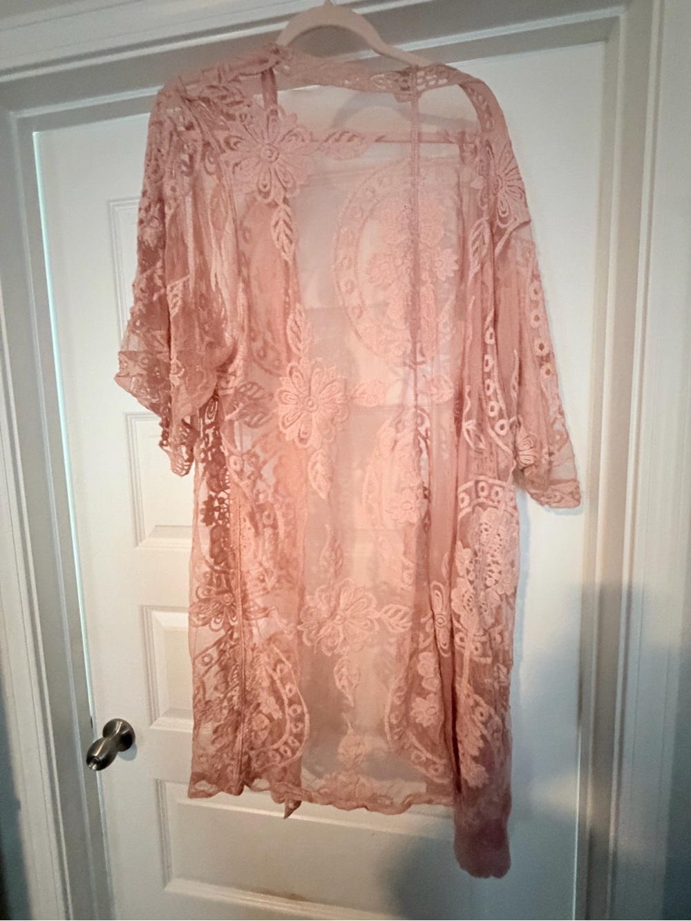 Lace Sheer Kimono Cover-Up in Dusty Rose
